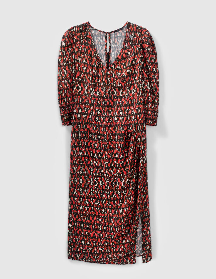 Schwarzes Midi-Damenkleid mit Ikatprint-6