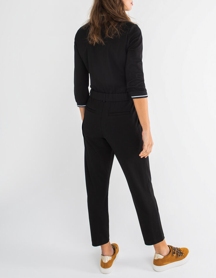 Zwarte jumpsuit gestreepte ribboorden I.Code-2