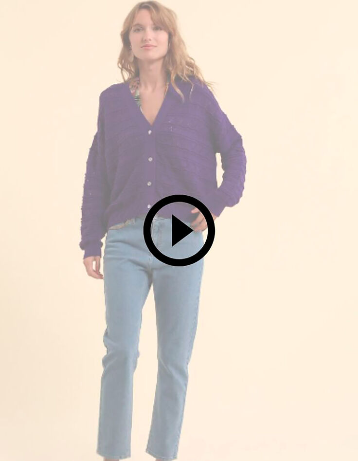 Cardigan violet tricot ajour&eacute; fantaisie I.Code-9