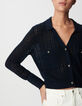 Marineblaue durchbrochene kurze STRICKJACKE f&uuml;r Damen-5