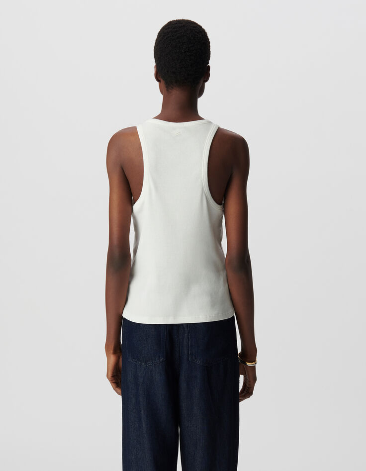 Wei&szlig;es Damen-Tank-Top aus Rippstrick mit Fischgr&auml;tenstickerei auf dem R&uuml;cken-4