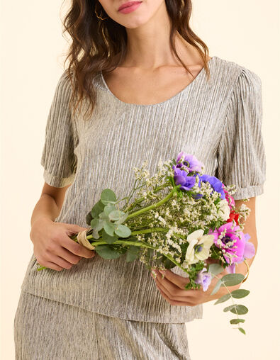 Top gris plisado rayas fantas&iacute;a doradas I.Code