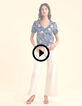 Top marine imprimé maxi fleurs nœud dos I.Code-3