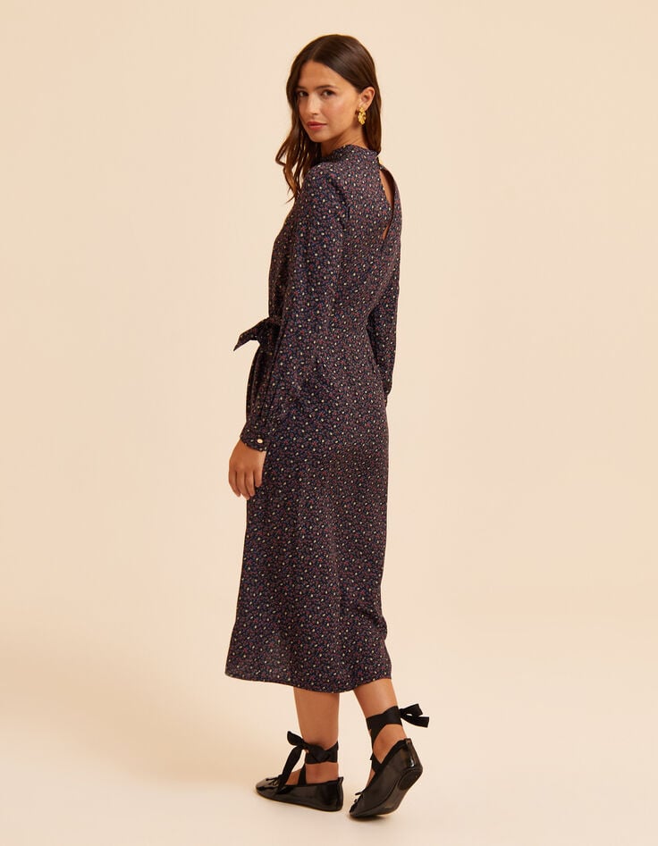 I.Code black long dress with winter floral print-3 I.Code black long dress with winter floral print-3