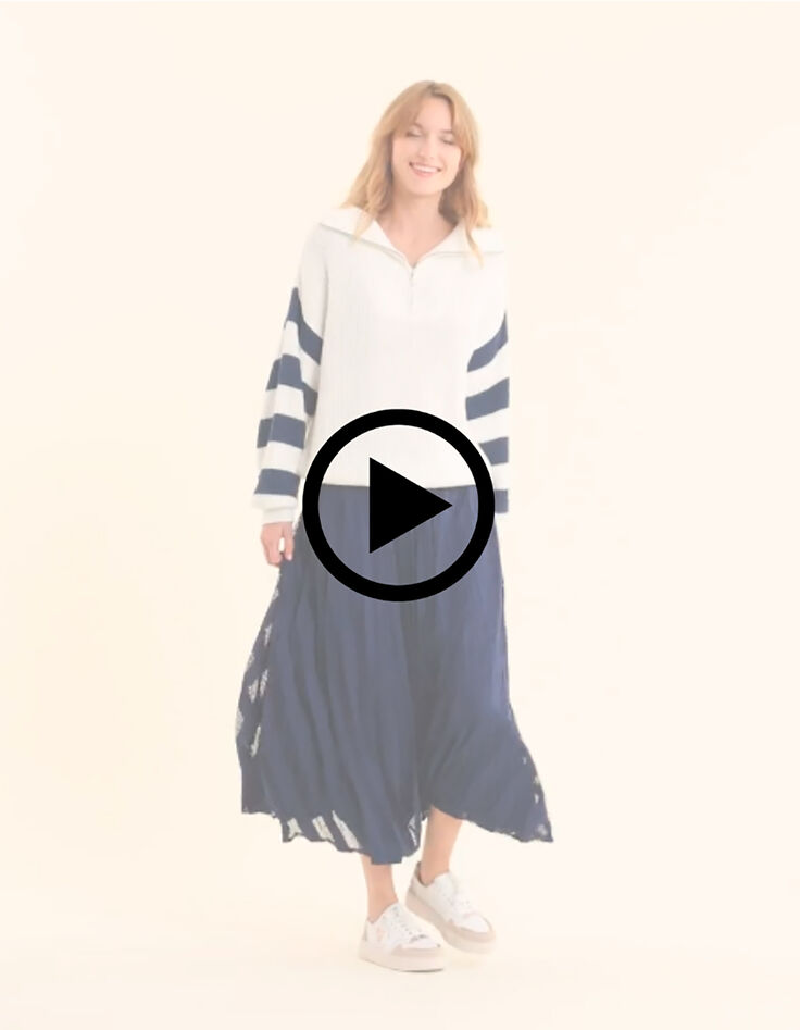 Pull camionneur blanc tricot manches ray&eacute;s I.Code-7