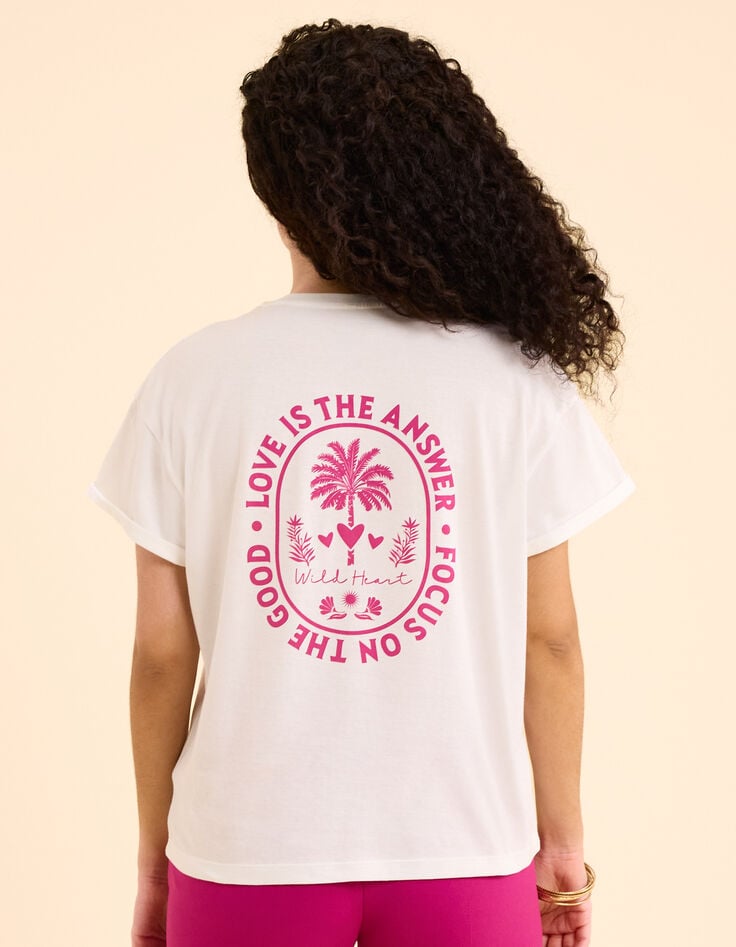 T-shirt blanc à message rose I.Code-2 T-shirt blanc à message rose I.Code-2