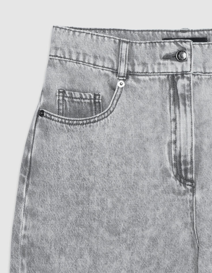 Edie Damen Jeans mit hoher Taille und weitem Bein, grau, mit Fransen an der Unterseite-7