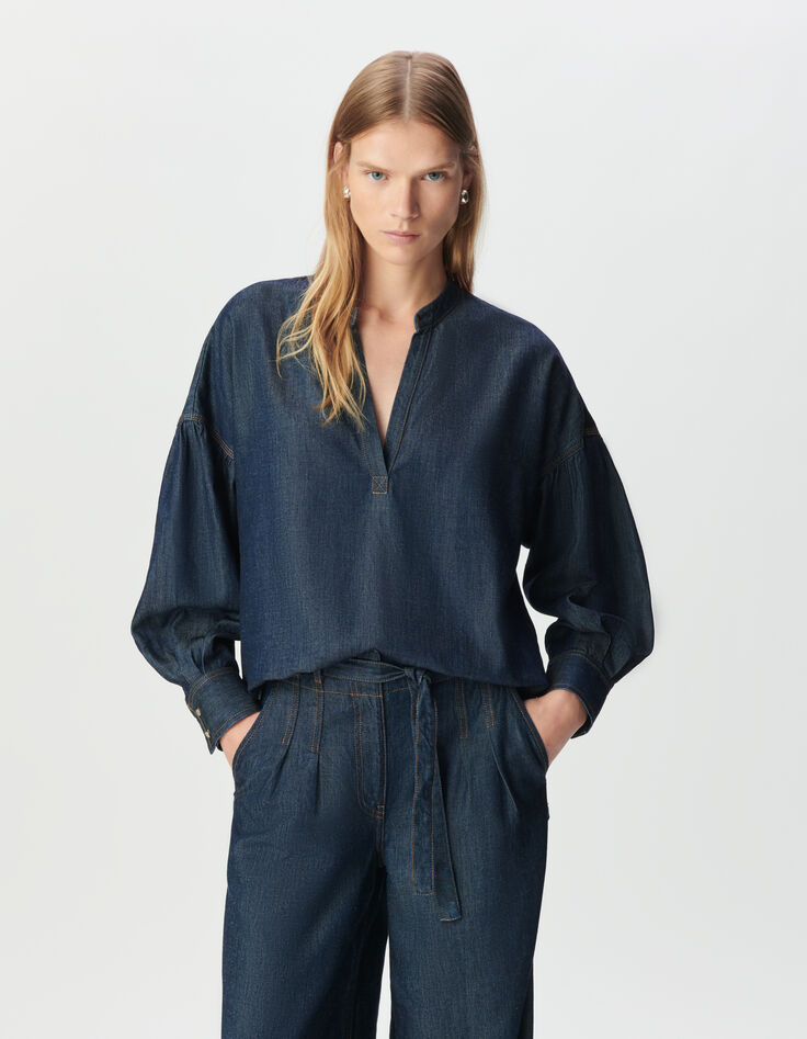 Oversize-Damenbluse aus Lyocell&reg; ungebleichtes Blau-2