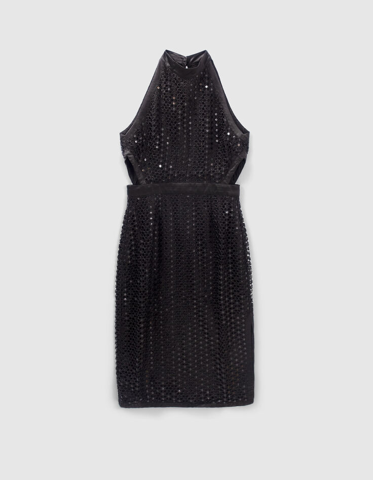 Schwarzes Damen-Midikleid mit Spitze amerikanische &Auml;rmel-7