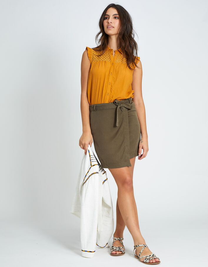 I.Code khaki Tencel© short wrapover skirt - I.CODE
