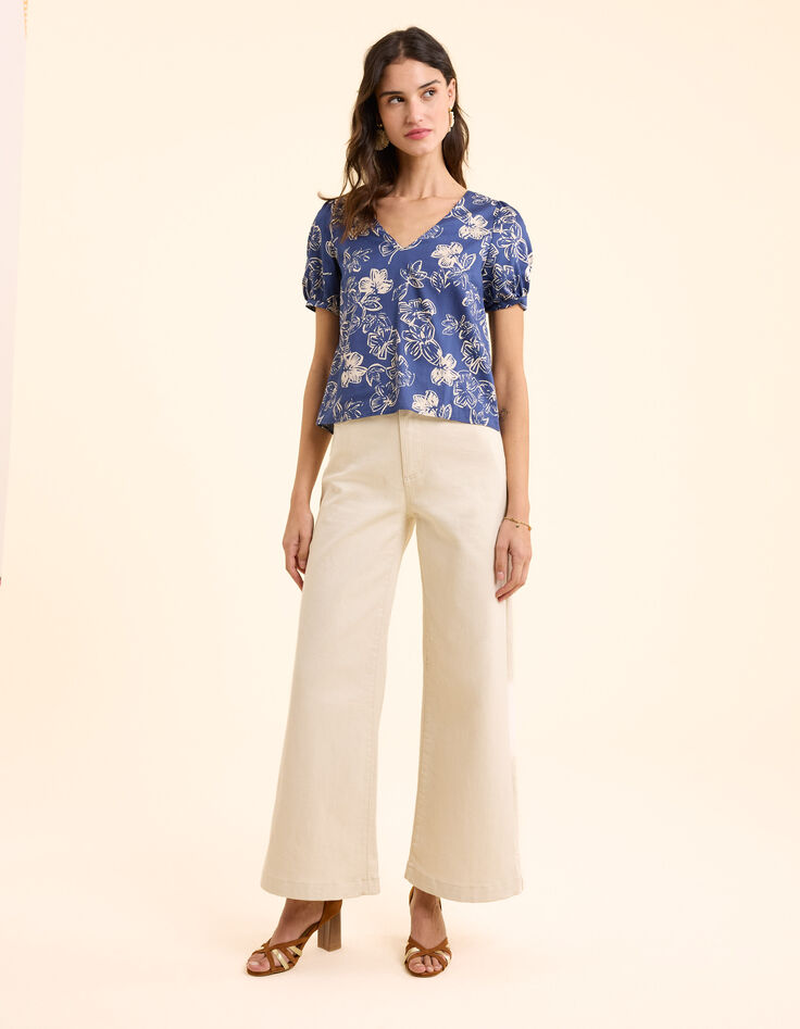 Top marine imprimé maxi fleurs nœud dos I.Code-5
