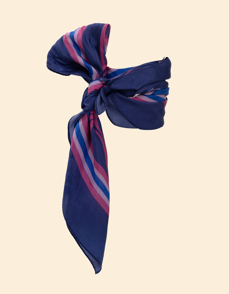 Vierkante camelkleurige sjaal met blad- en bananenprint en I.Code-bericht-1