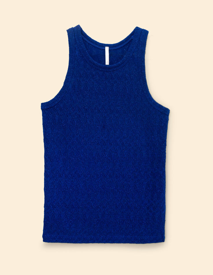 Camiseta de tirantes azul lúrex malla calada fantasía I.Code-1 Camiseta de tirantes azul lúrex malla calada fantasía I.Code-1