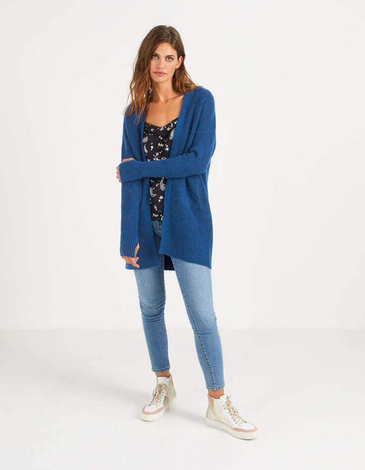Electric blue halflang vest in ribtricot I.Code-4