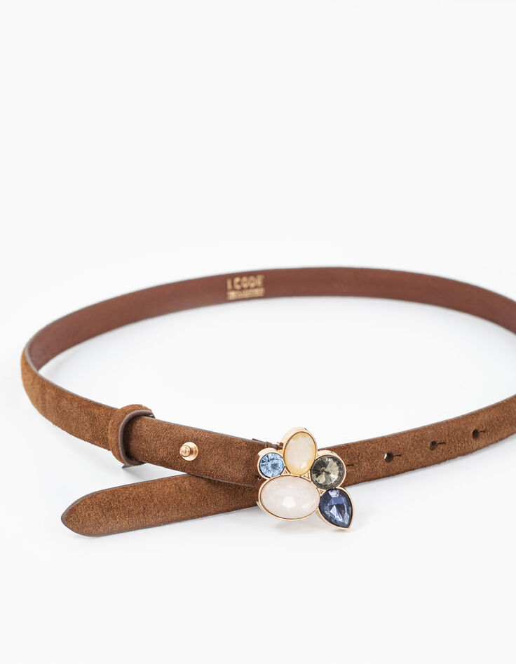 I.Code camel suede leather belt + decorative buckle-3