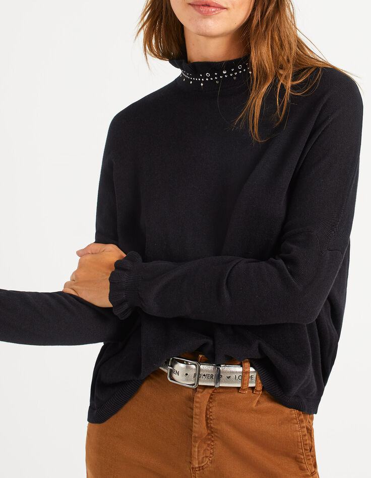 Zwarte cape-trui Victoriaanse kraag met studs I.Code-1