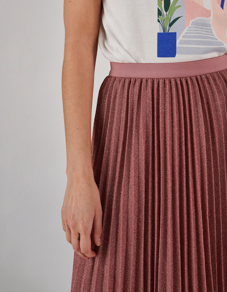 Langer, rosa Plisséerock mit Glitzer I.Code-4