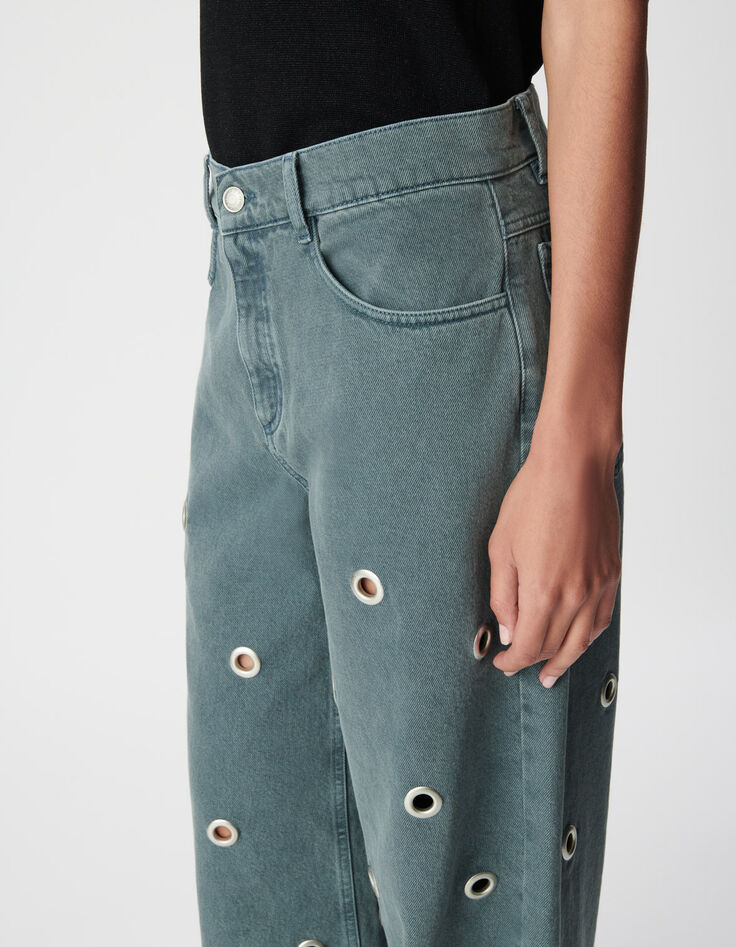 Edie Damen Jeans mit hoher Taille und weitem Bein mit &Ouml;senmuster-5