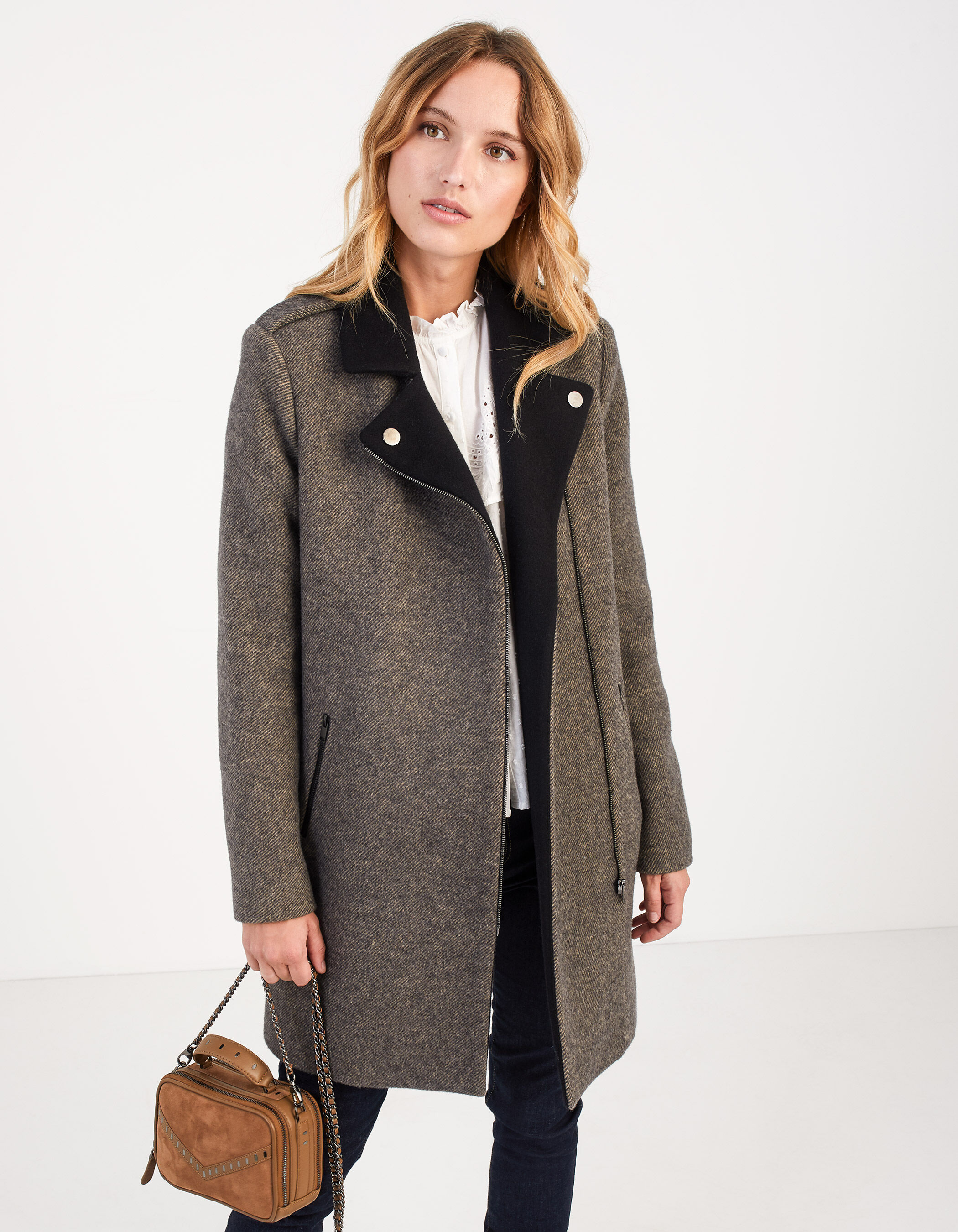 Sac main fauve en cuir et cuir velours I.Code