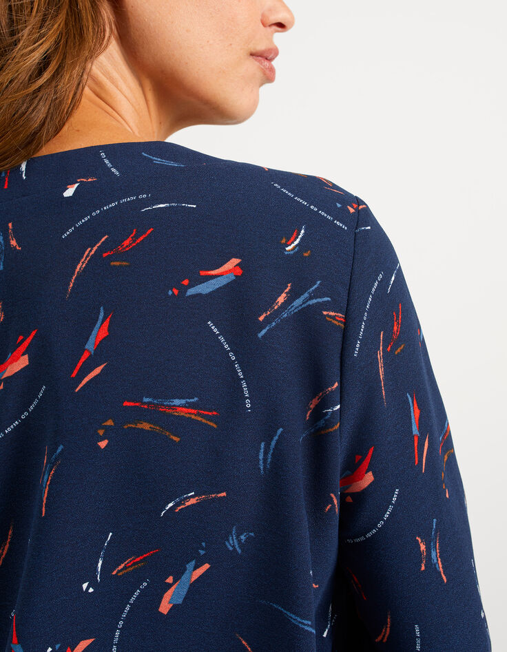 Blouse navy à imprimé crayonné arty I.Code-4 Blouse navy à imprimé crayonné arty I.Code-4