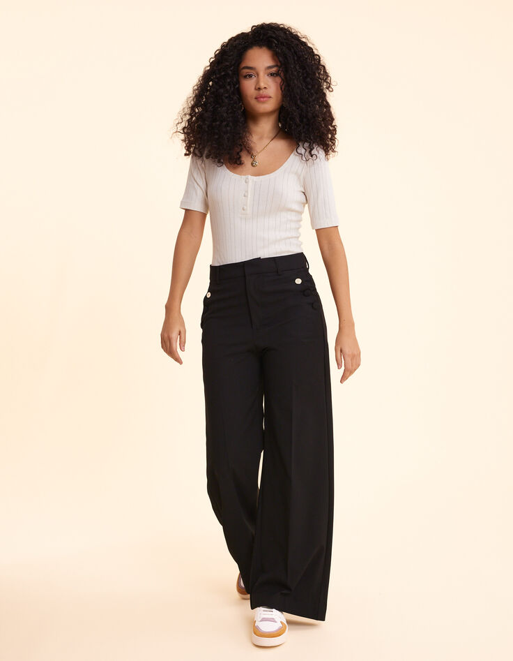 Schwarze elegante Hose mit Seemannsknopfleiste I.Code-4