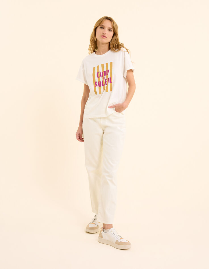 I.Code white short-sleeved T-shirt with striped slogan-6