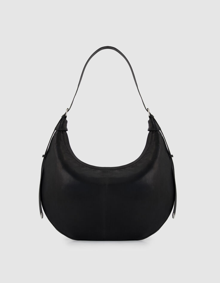 Allane Damen schwarz genarbtes Leder Halbmond Tasche-3