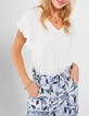 Gebroken wit T-shirt volants in twee materialen I.Code -1