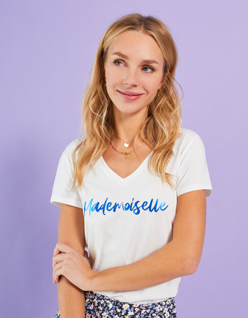 Tee-shirt blanc à message métallisé I.Code 