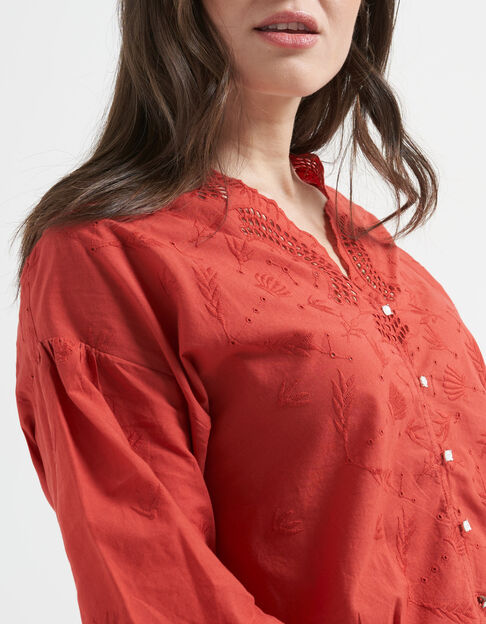 Terracotta blouse met borduursels in ton sur ton I.Code - I.CODE