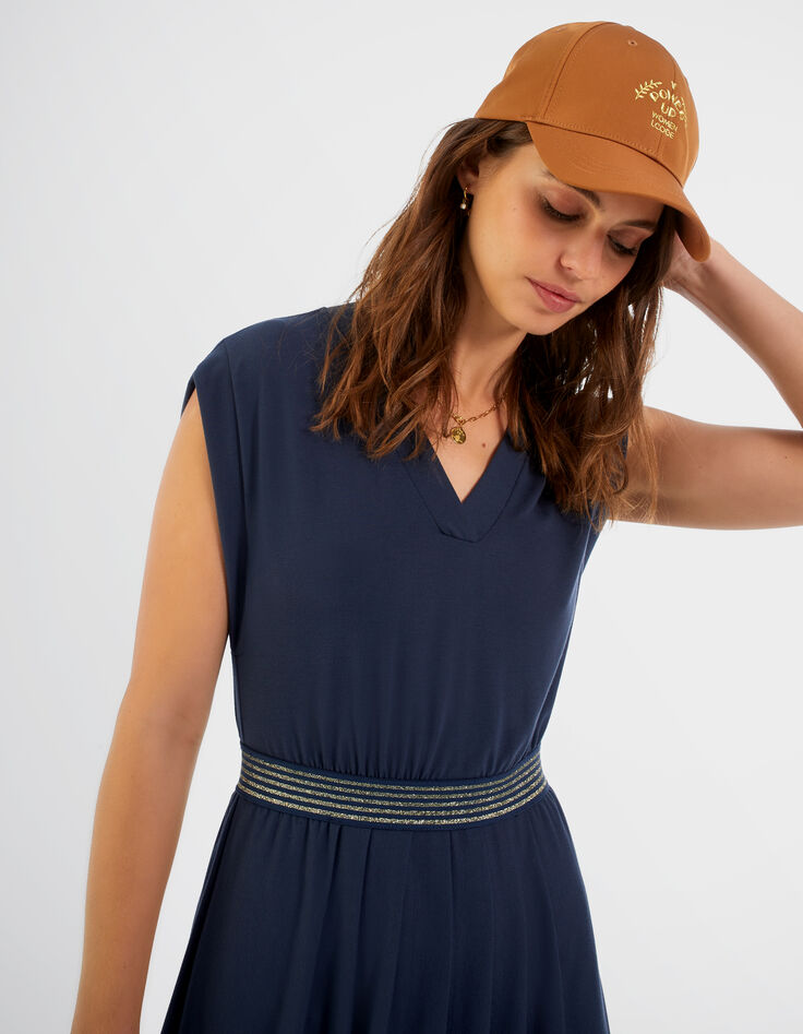 Vestido azul marino elástico raya lúrex dorado I.Code-5