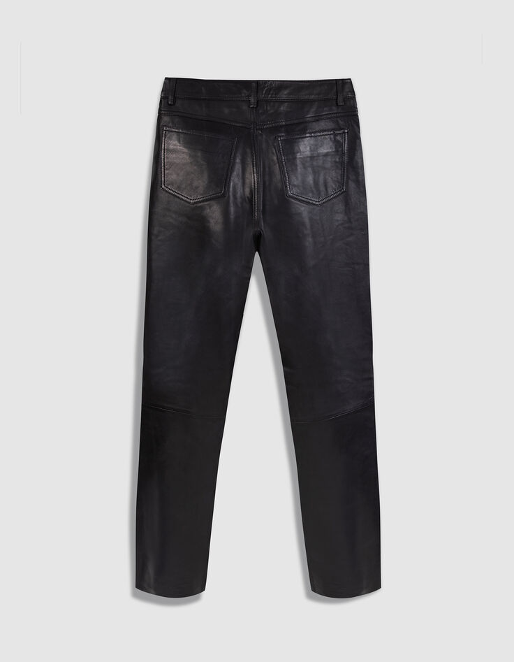 Schwarze Damen-Lederhose Jeansschnitt-7