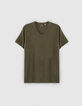 Dark Khaki Herren-T-Shirt Essentiel mit V-Ausschnitt-5