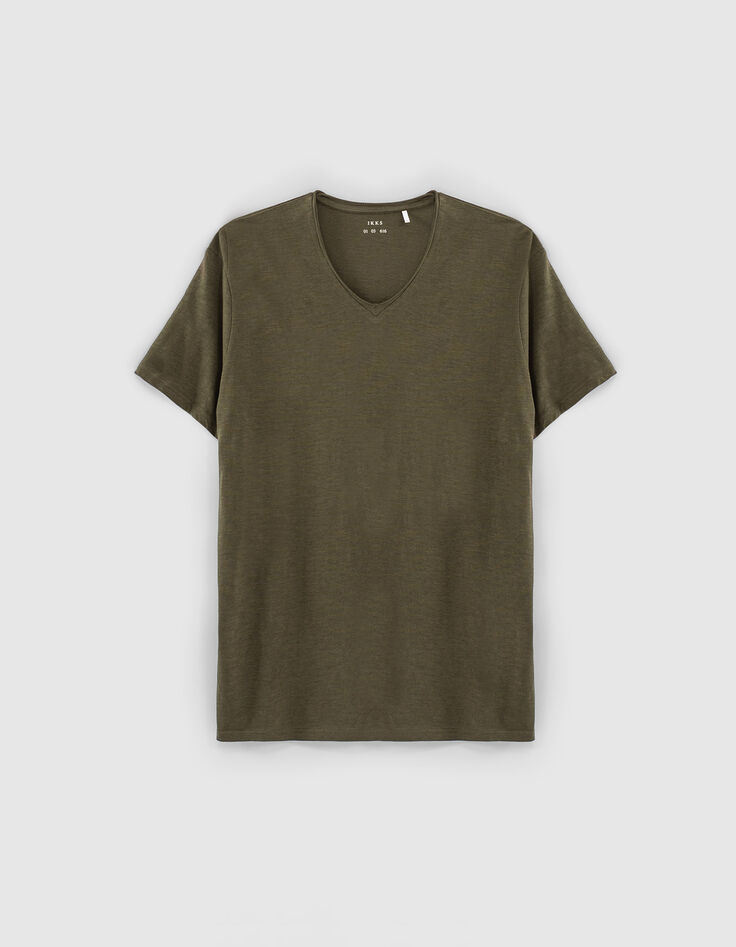 Dark Khaki Herren-T-Shirt Essentiel mit V-Ausschnitt-5