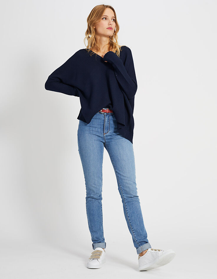 Marineblauer Pullover mit Rückenschleifen I.Code-5