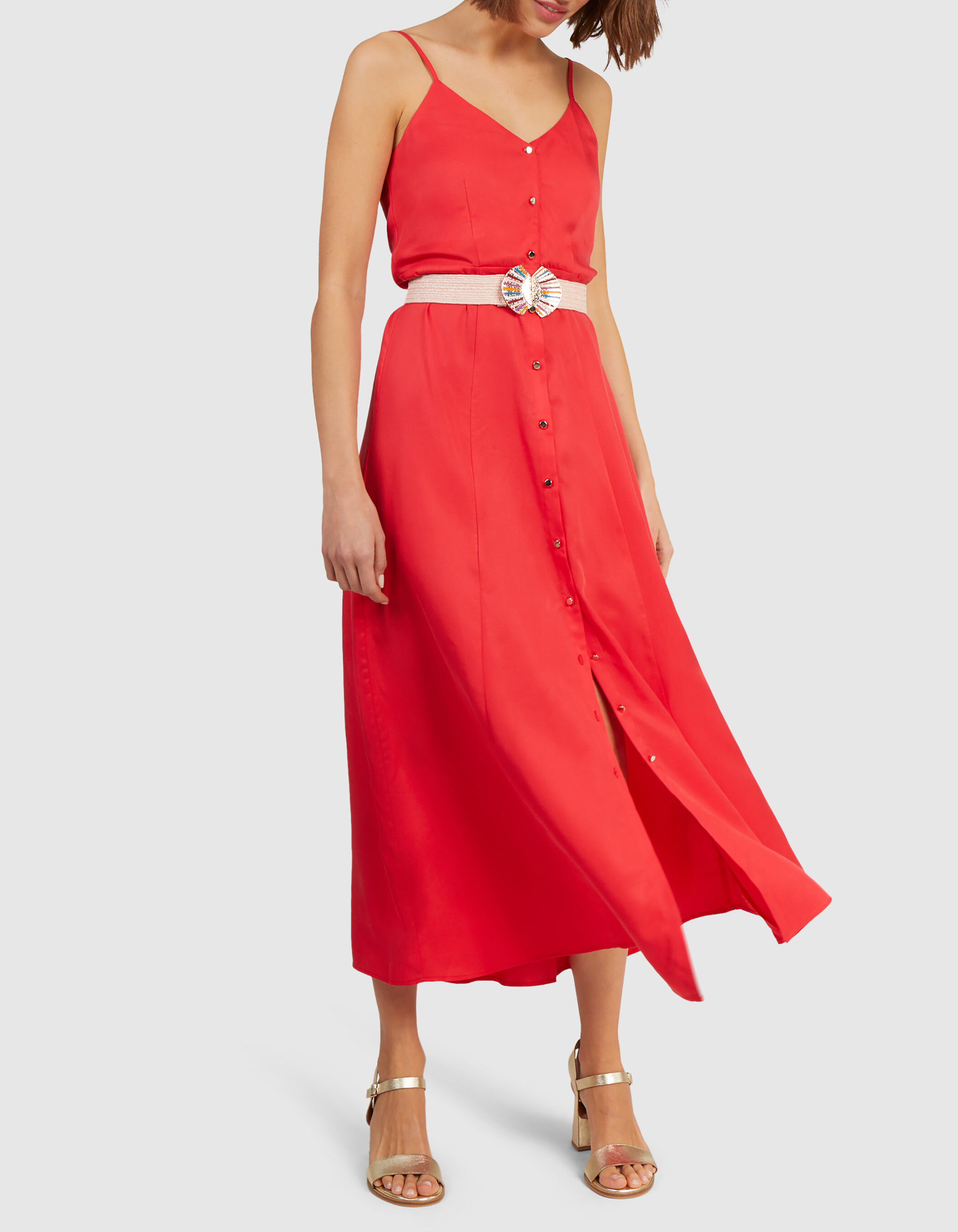 Robe rouge corail on sale