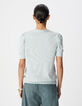 Blaues Pailletten-Rundhalsausschnitt-T-Shirt f&uuml;r Damen mit gerafften &Auml;rmeln-3