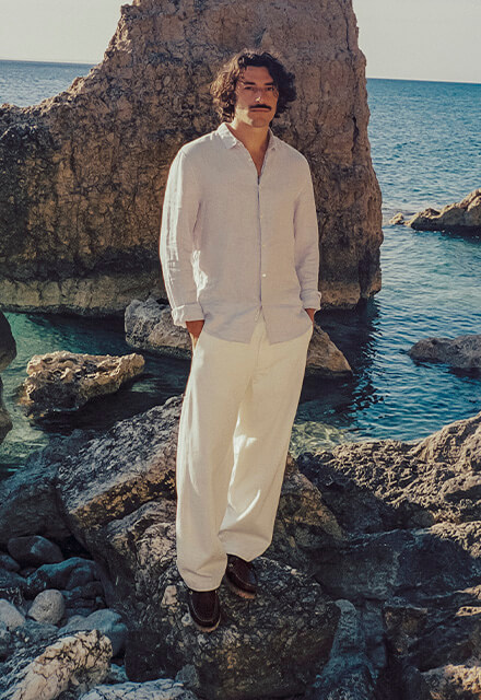 Leinen fliederfarbenes Slim Fit Hemd